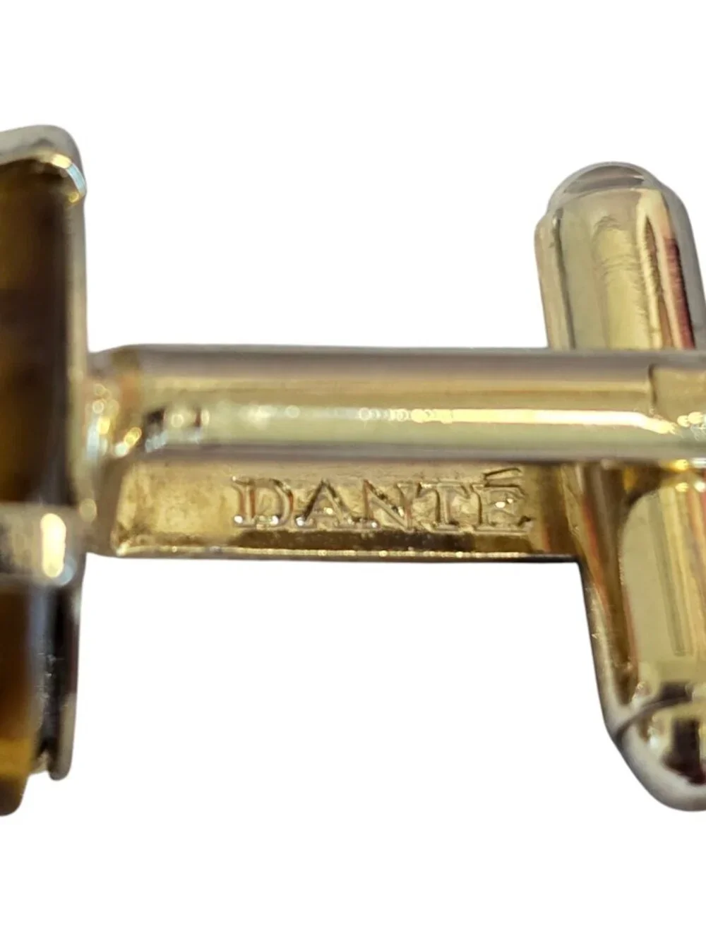 Vintage Dante Gold Tone Oval Cufflinks Tigers Eye Stone 4-Prong Setting